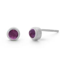 Nellou Jewellery - Amethyst Gem Dot February Birthstone Earrings Sterling - Lyst