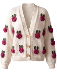 Ana Chic - Neutrals Rose Motif Handmade Knitted Cardigan - Lyst