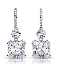 Genevive Jewelry - Sterling Rhodium Plated Cubic Zirconia Square Drop Earrings - Lyst