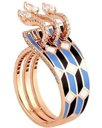 Artisan - 18k Solid Rose Gold With Pear Diamond & Enamel Coated Statement Ring - Lyst