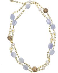 Farra - Lace Agate With Sunflower Shell & Rhinestones Multi-Way Chain Necklace - Lyst