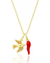 Unaloe - Plated Sterling Dove And Cornicello Charm Necklace - Lyst