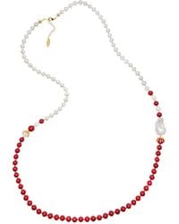 Farra - Freshwater Pearls And Coral With Baroque Pearl Timeless Necklace - Lyst