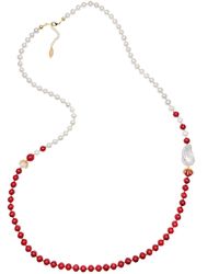 Farra - Freshwater Pearls And Coral With Baroque Pearl Timeless Necklace - Lyst
