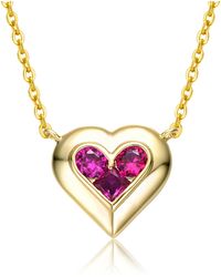 Genevive Jewelry - Rachel Glauber Kids Yellow Gold Plated With Amethyst Cubic Zirconia Cluster Petite Heart Halo Pendant Necklace - Lyst
