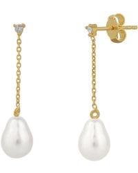 Spero London - Diamond Drop Real Pearl Fine Earrings 14Ct Solid - Lyst