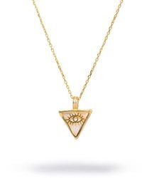Ebru Jewelry - Minimalist Pearl & Triangle Pendant Evil Eye Talisman Necklace - Lyst