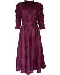 Lalipop Design - Cotton Poplin Burgundy Midi Dress - Lyst