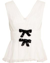 Rose & Nancy - Anais Cream Sleeveless Embellished Bow Top - Lyst