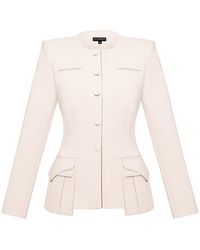 Tia Dorraine - Neutrals Button Up Collarless Blazer Jacket - Lyst