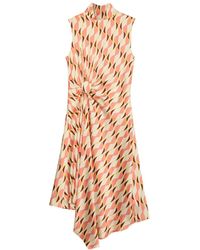Niza - Ondine Asymmetric Midi Dress With High Neck And Bow - Lyst