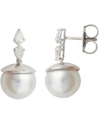 Artisan - Rose Cut Diamond & Pearl In 18k White Gold With Silver Drop Dangle Earrings - Lyst