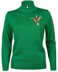 Laines London - Laines Couture Quarter Zip Jumper With Embellished Hummingbird - Lyst