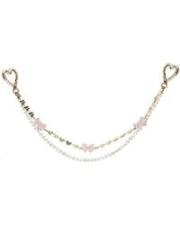 Farra - Rose Quartz Bowknot With Freshwater Pearls Double Layers Bag Charm - Lyst