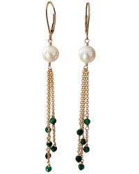 Herself Collections - Pearl & Malachite Drop Chain Earring - Lyst