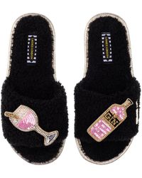 Laines London - Teddy Towelling Slipper Sliders With Pink Gin Brooches - Lyst