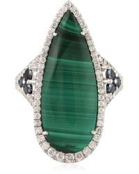 Artisan - Black Spinel Pave Diamond 18k White Gold Malachite Gemstone Ring Jewelry - Lyst