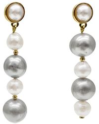Farra - Classic White And Gray Natural Freshwater Pearls Stud Earrings - Lyst