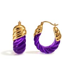 Gold & Honey - Amethyst Rope Shrimp Lucite Birthstone Hoop Earrings - Lyst