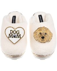 Laines London - Neutrals Teddy Closed Toe Slippers With Dog Mum Mom & Golden Cockapoo Brooches - Lyst