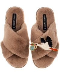 Laines London - Neutrals Toffee Classic Laines Slippers With Baby Boy Stork Brooch - Lyst