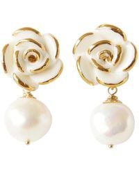 POPORCELAIN - Golden White Cloud Rose Pearl Drop Earrings - Lyst