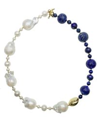 Farra - Baroque Pearls & Round Lapis Short Necklace - Lyst