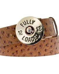 Peachy Belts Ltd - Tan Ostrich Print Belt With Cartridge Buckle - Lyst