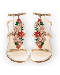 DAMAPREZIOSA - Daisy Bouquet, Jewel Sandal With Crystal Flowers And Block Heel - Lyst