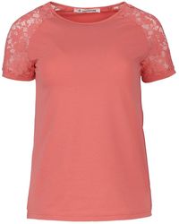 Conquista - Coral Top With Short Lace Sleeves - Lyst
