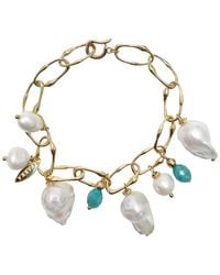 Farra - Baroque Pearls With Amazonite Charms Bracelet - Lyst