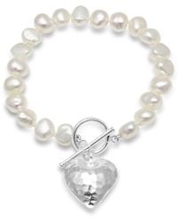 Pearls of the Orient Online - Amare Cultured Freshwater Pearl Bracelet With Hammered Heart Pendant - Lyst