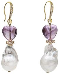 Farra - Baroque Pearls With Heart Amethyst Earrings - Lyst