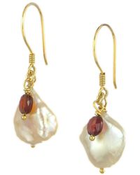 Jollz Jewellery - Vermeil Keshi Pearl And Garnet Wire Earrings - Lyst