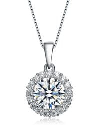 Genevive Jewelry - Cz Sterling Silver Round Pendant - Lyst