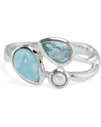 Isla Silver - Larimar, Topaz & Freshwater Pearl Trio Ring - Lyst