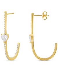 SHYMI - Solitaire Heart Pave J Hoop Earrings - Lyst