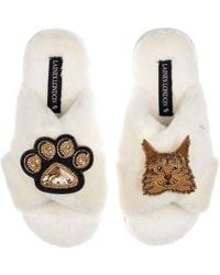 Laines London - Neutrals Classic Laines Slippers With Paw & Maine Coon Cat Brooches - Lyst