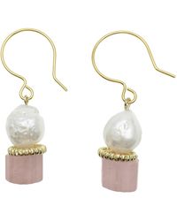 Farra - Freshwater Pearl With Rose Quartz Hoop Earrings - Lyst