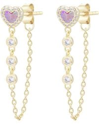 KAMARIA - Heart Chain Stud Earrings With Crystals - Lyst