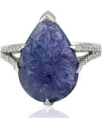 Artisan - 18K Carved Tanzanite & Diamond Flower Ring - Lyst
