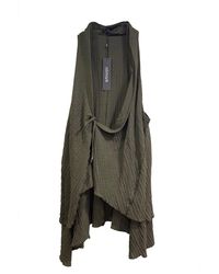 Monique Store - Khaki Color Long Vests Sleeveless Open Front Cardigan - Lyst