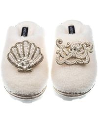 Laines London - Teddy Closed Toe Slippers With Pearl Beaded Octopus & Shell Brooches - Lyst