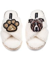 Laines London - Neutrals Laines Neutral Boucle Slippers With Luna-Rose Staffy & Paw Brooches - Lyst