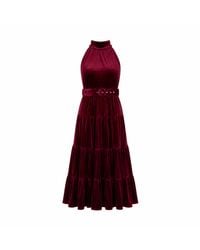 Yumi' - Burgundy Velvet Halter Maxi Dress With Belt - Lyst