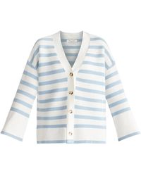 Paisie - Striped Ribbed Cardigan In White & Light Blue - Lyst