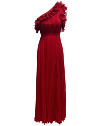 Dress the Population - Vida Garnet One Shoulder Ruffle Neckline Gown - Lyst
