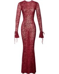 Miss Circle New York - Waylynn Burnout Velvet Detail Mesh Backless Maxi Dress - Lyst