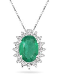 Artisan - Egg Cut Emerald & Diamond Floral Halo Pendant - Lyst