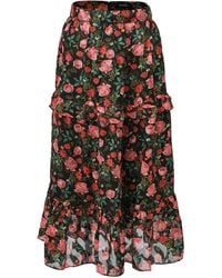 Smart and Joy - Flower Print Tiered Ruffles Midi Skirt - Lyst